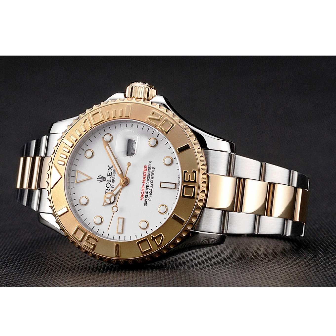 AAA Replica Watches Bezel Case Rolex Two Yacht-Master Dial Stainless Bracelet Gold White Tone Steel 0708